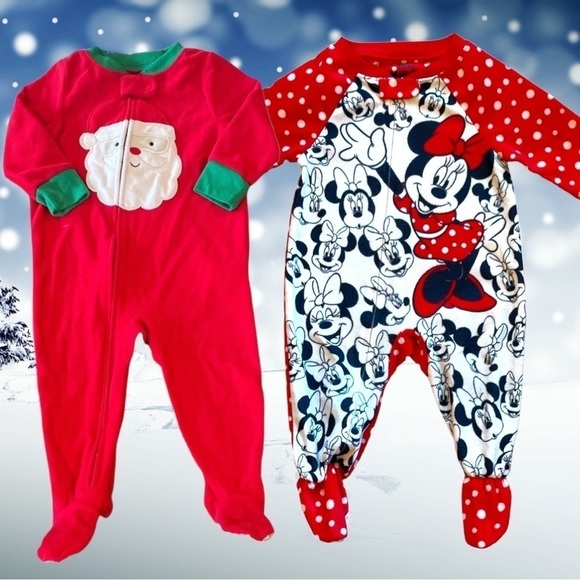 Disney & Carter’s Other - PAIR of Girls 12M Footie Pajamas